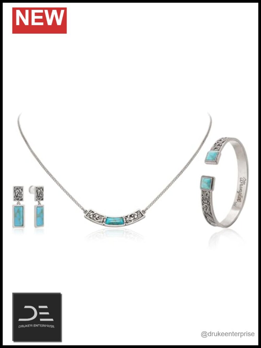 Wrangler Turquoise Cuff Bracelet Carved Western Jewelry